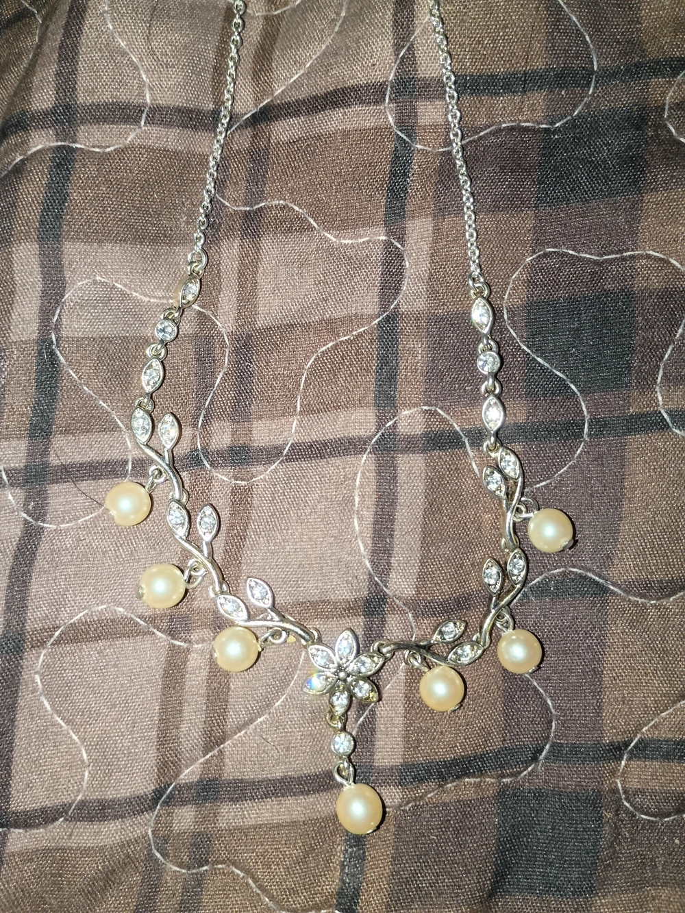 Delicate Pearl & Crystal Vine Necklace